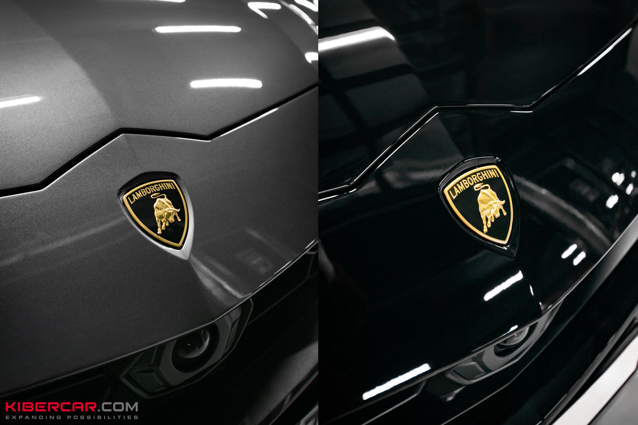 Оклейка Lamborghini Urus цветной полиуретановой пленкой с проемами: глубокий черный глянец вместо серого