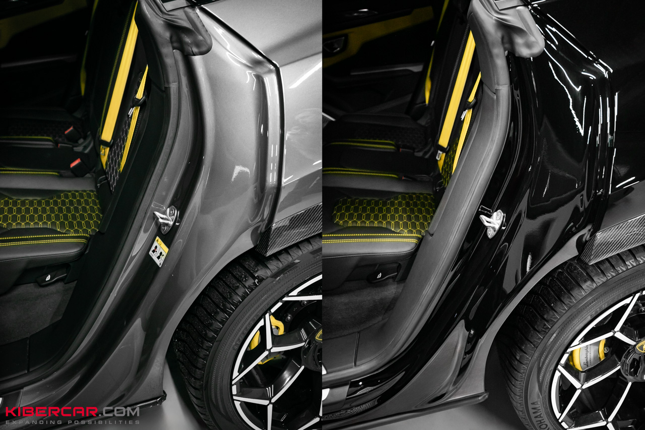 Оклейка Lamborghini Urus цветной полиуретановой пленкой с проемами: глубокий черный глянец вместо серого